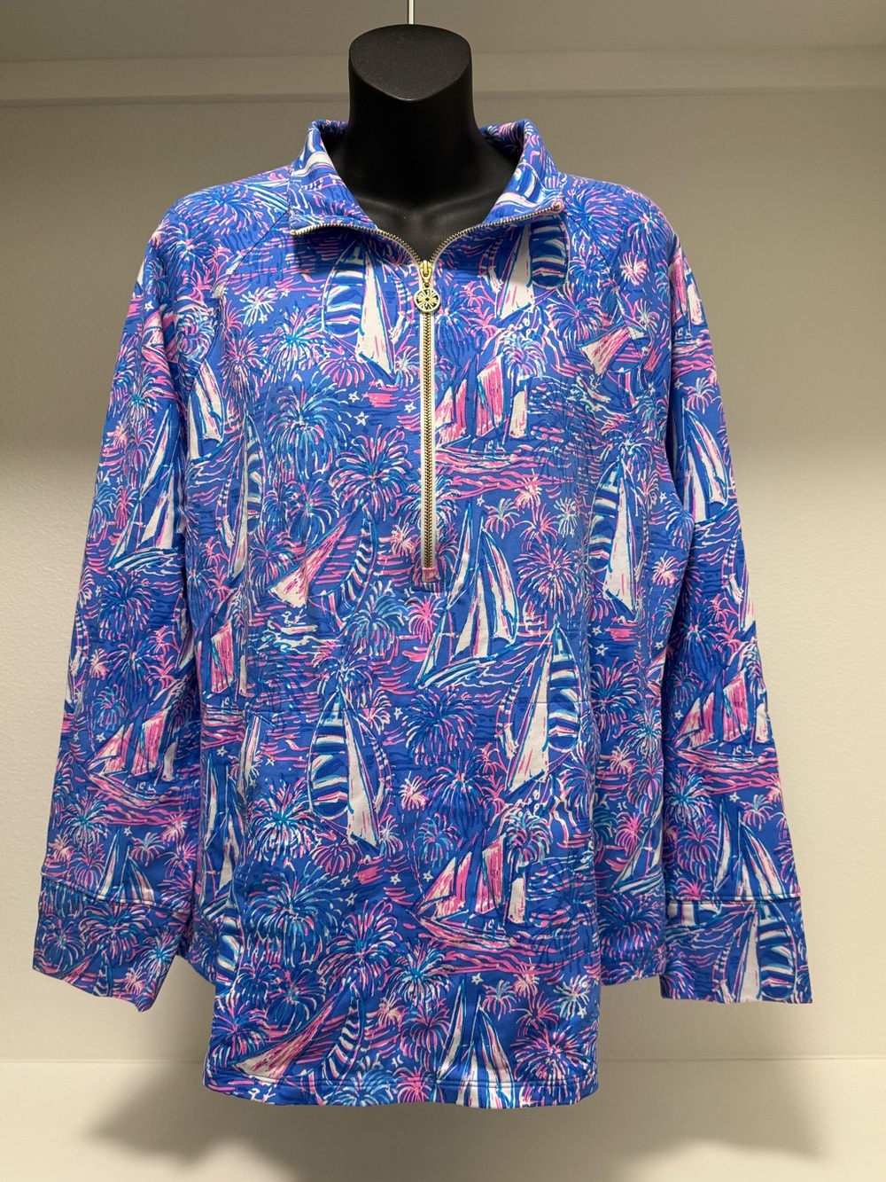 Lilly Pulitzer Skipper Popover It’s a Sailabration Women’s Large Boca blue
